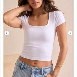 White Square Neck Women Top